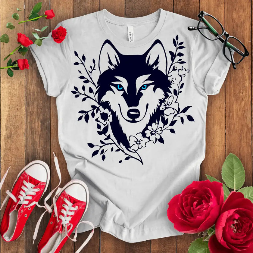 Green Eye Wolf Tee - Floral Design - STYLISHOUR